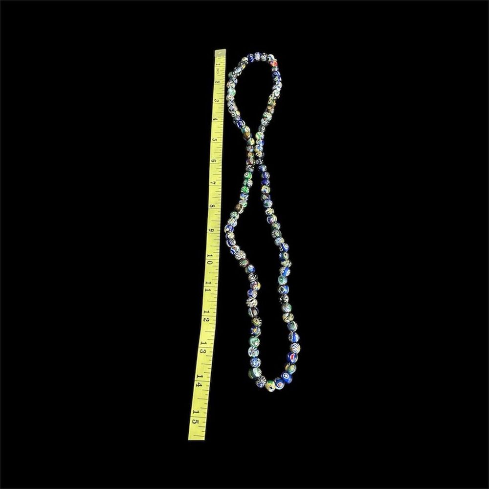 Vintage Multicolor Cloisonné Floral Bead Necklace 30" Handmade